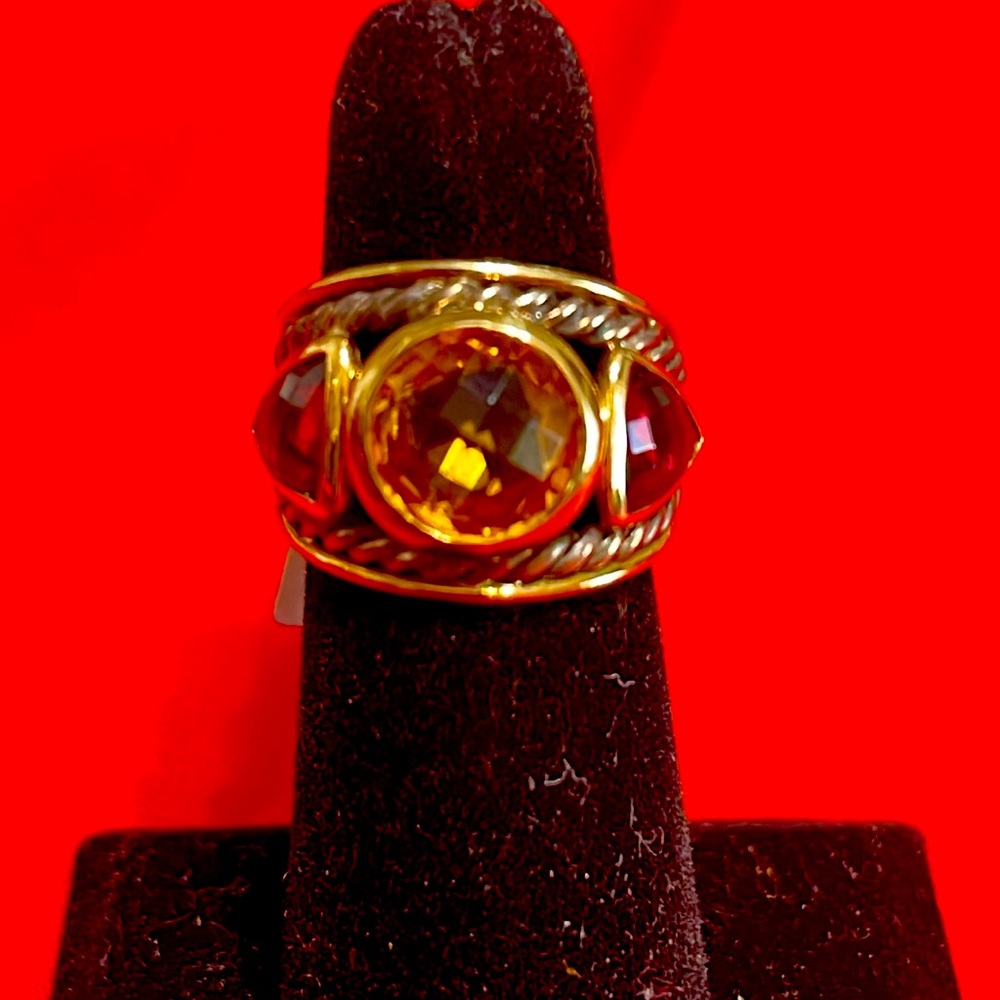 David Yurman citrine and garnet ring 925 silver-18 k gold